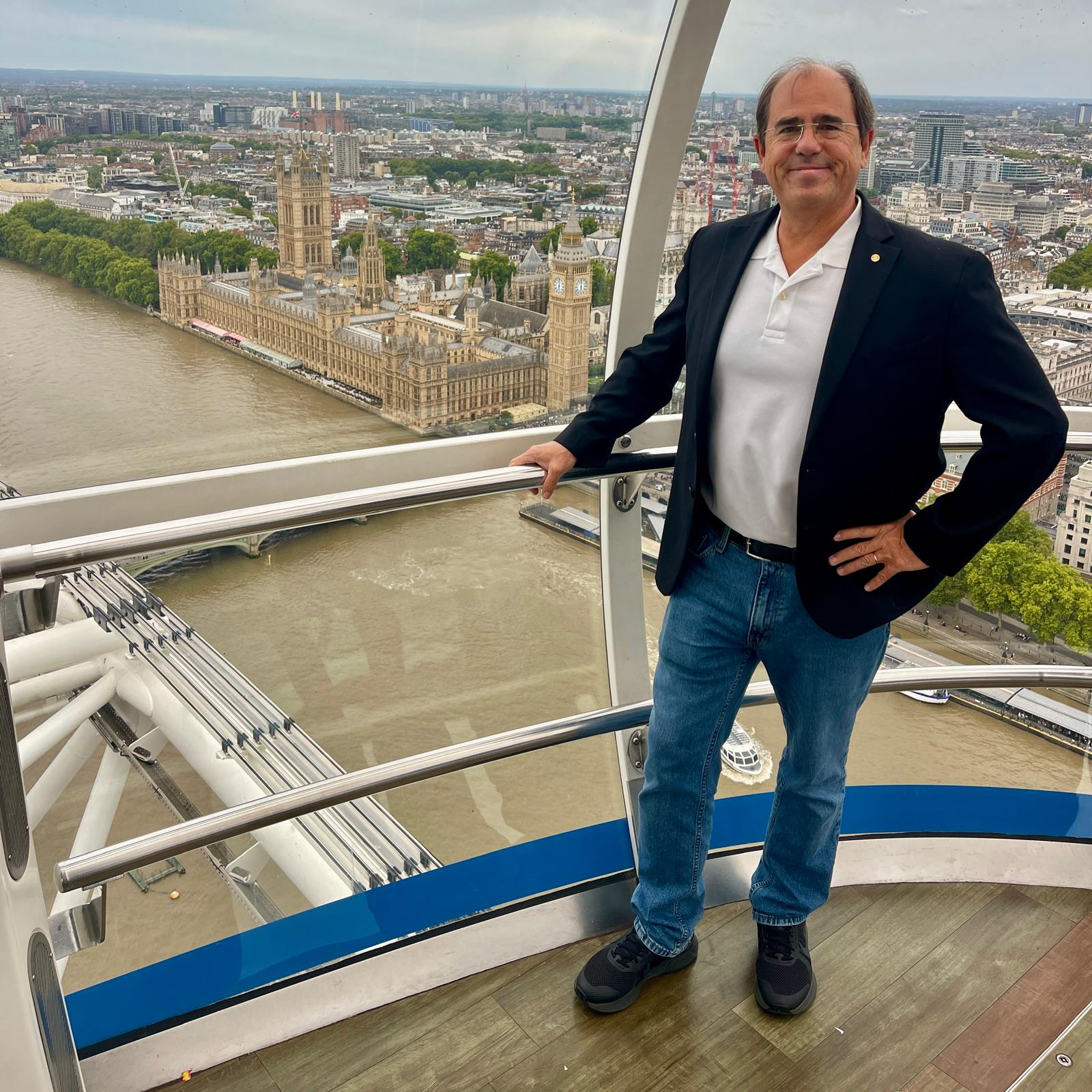 John Waller overlooking the Houses of Parliament from the London Eye
